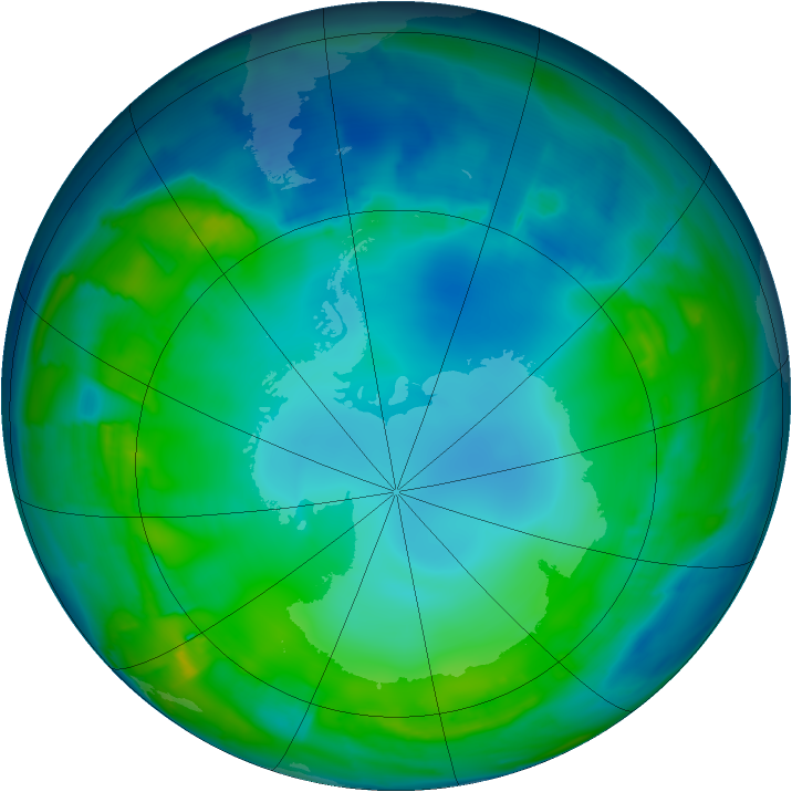 Antarctic ozone map for 15 May 2015